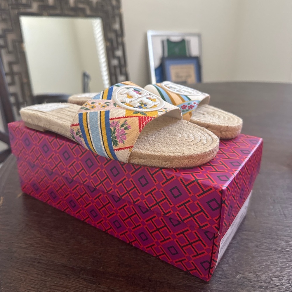 Tory Burch Benton Open-Toe Espadrille Slides – Size 6.5